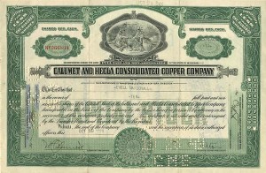 Calumet Hecla Consolidated Copper Co Dated Oct. 29, 1929 - Stock Certificate